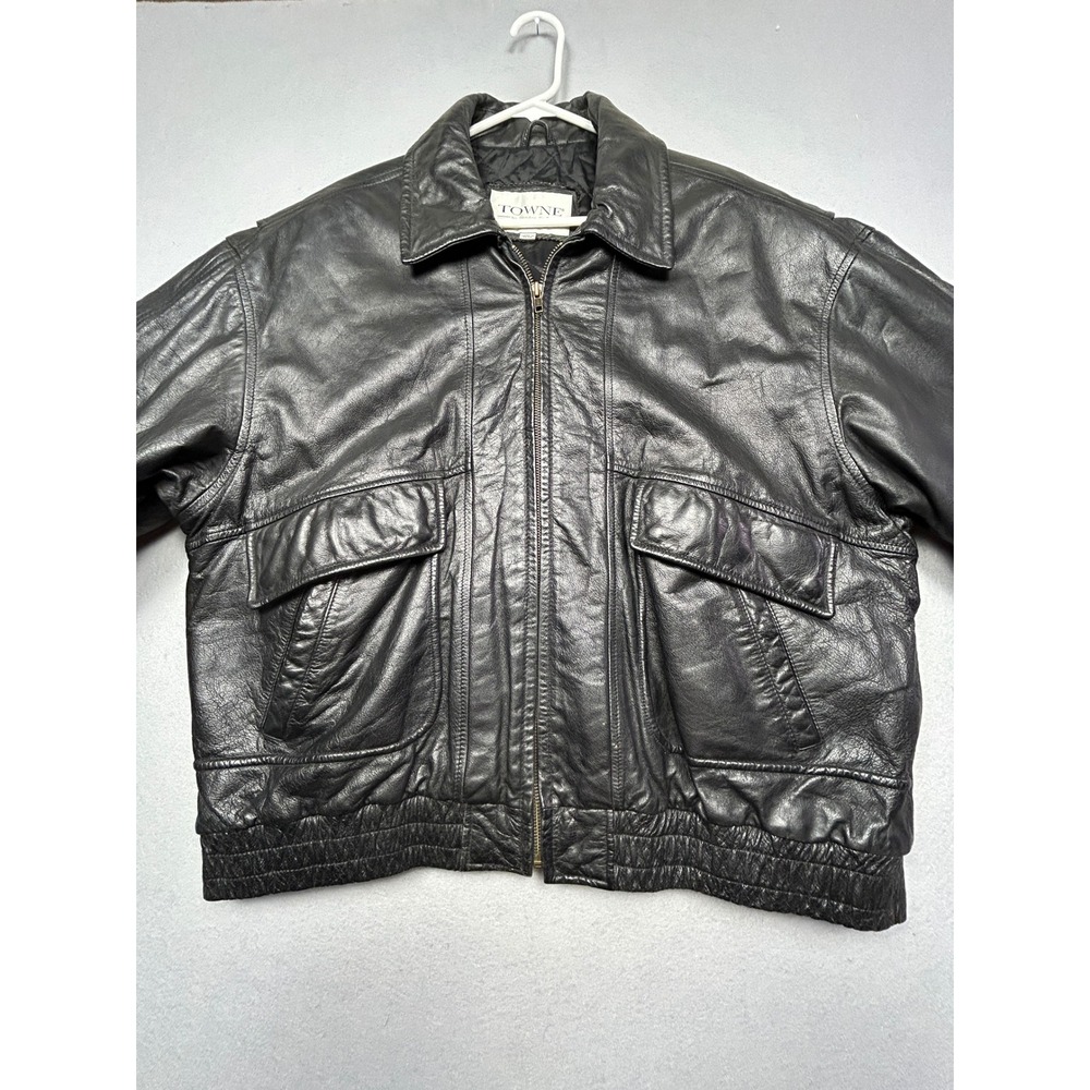 Towne Bomber Jacket Genuine Leather‎ Black XL Regular Mens